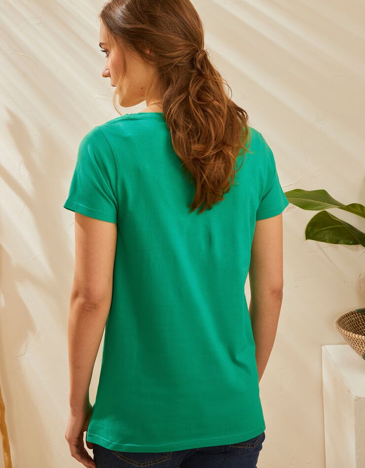 Tee-shirt col rond manches courtes uni coton (vert) Tee-shirt col rond manches courtes uni coton (vert)