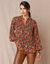 Blouse plissée imprimé fleuri, voile (chocolat / corail)