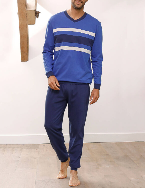Pyjama pantalong tricolore - lot de 2 (bleu + gris)