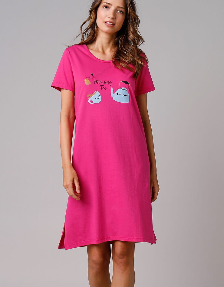 Chemise de nuit courte imprimé "Theière" (fuchsia)
