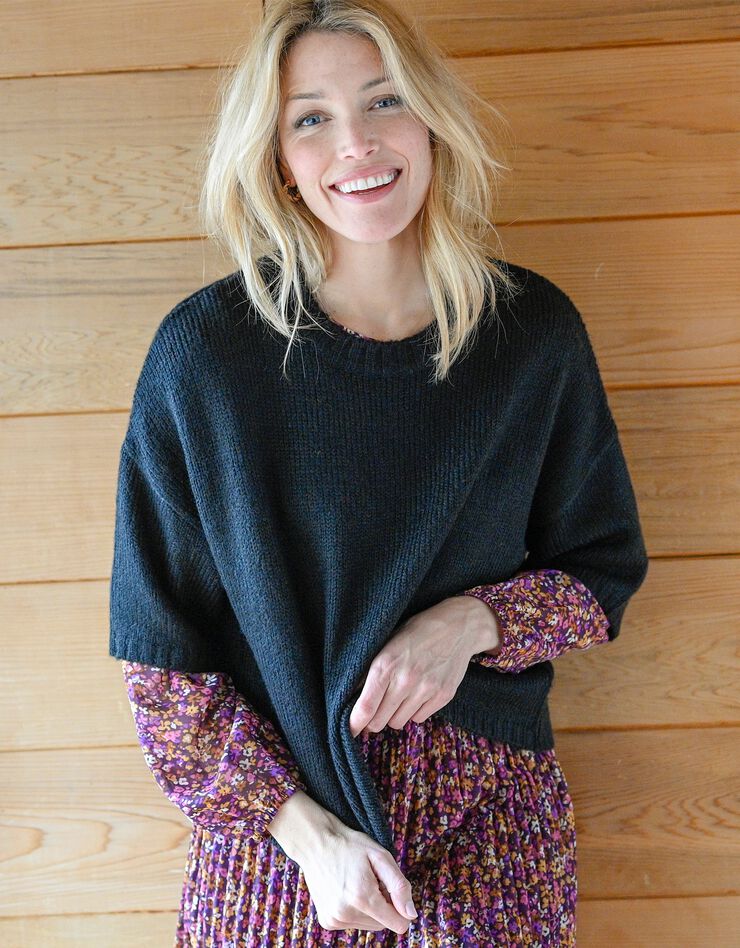 Pull boite manches courtes, toucher mohair (noir) Pull boite manches courtes, toucher mohair (noir)