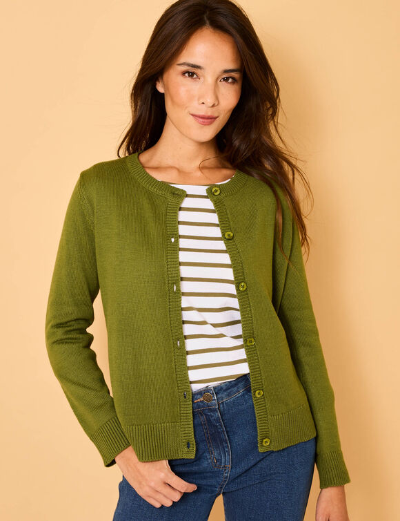 Cardigan boutonné, coton mélangé (kaki)