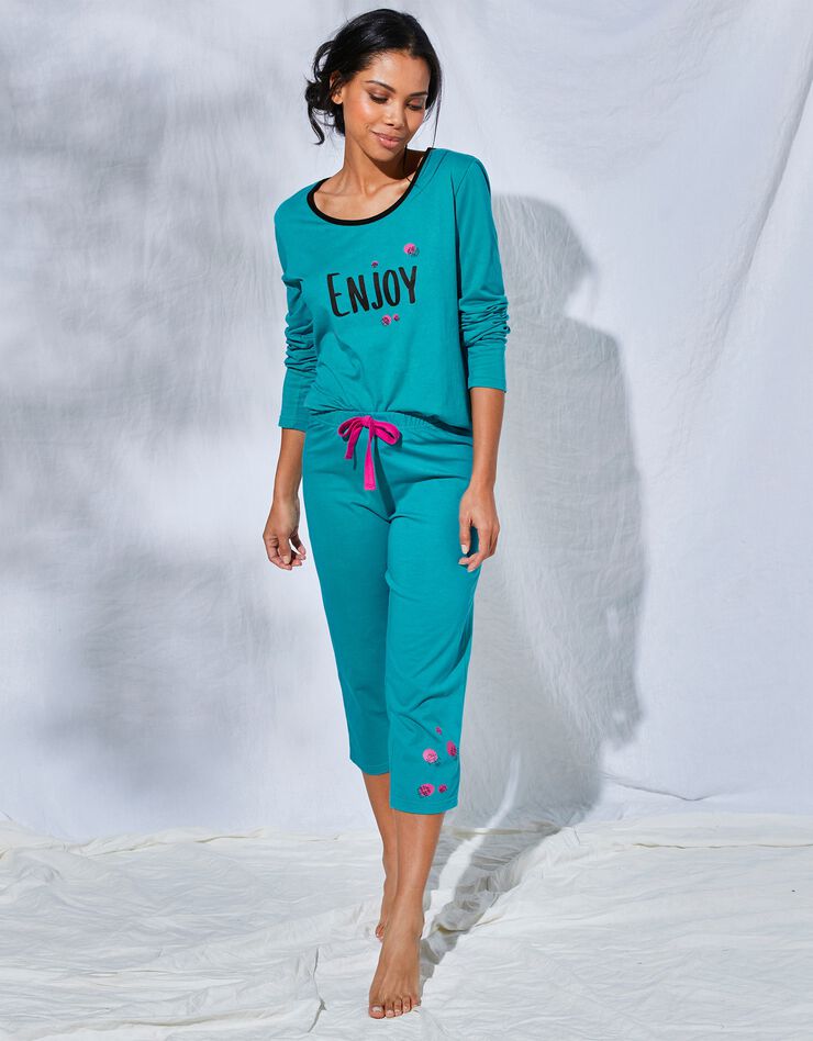 Pantacourt pyjama Enjoy uni imprimé placé (émeraude) Pantacourt pyjama Enjoy uni imprimé placé (émeraude)