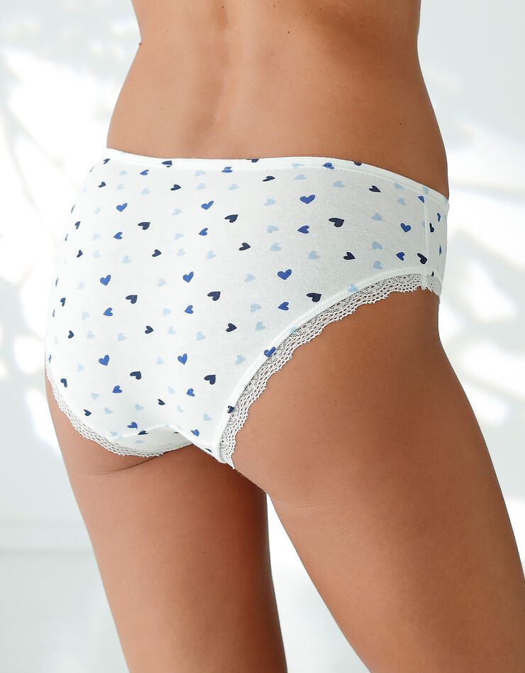 Culotte forme midi coton stretch imprimé " coeurs" et dentelle - lot de 3 (marine / bleu) Culotte forme midi coton stretch imprimé " coeurs" et dentelle - lot de 3 (marine / bleu)