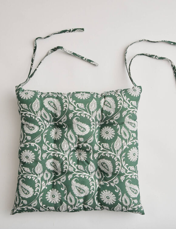 Galette de chaise carr&eacute;e imprim&eacute; indien - lot de 2 (vert)