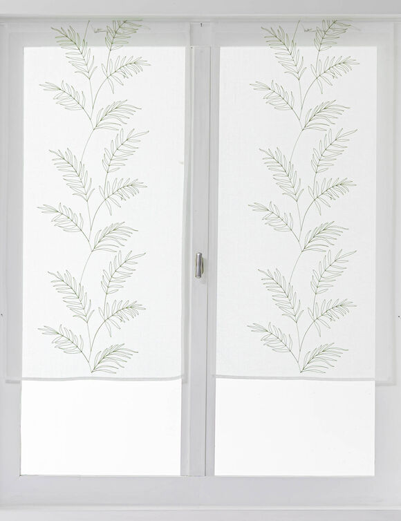 Vitrage voile brod&eacute; grandes feuilles - la paire (amande)