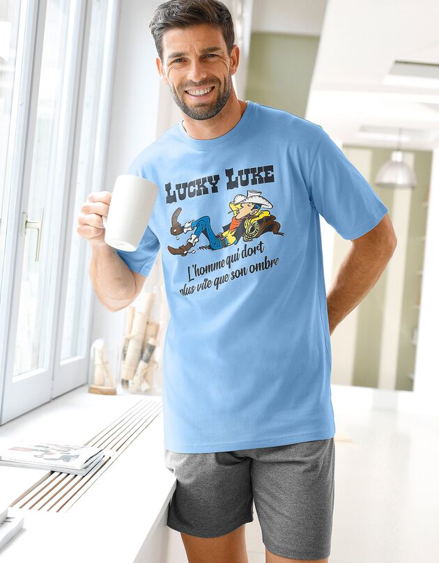 Pyjashort Lucky Luke manches courtes (bleu / gris)