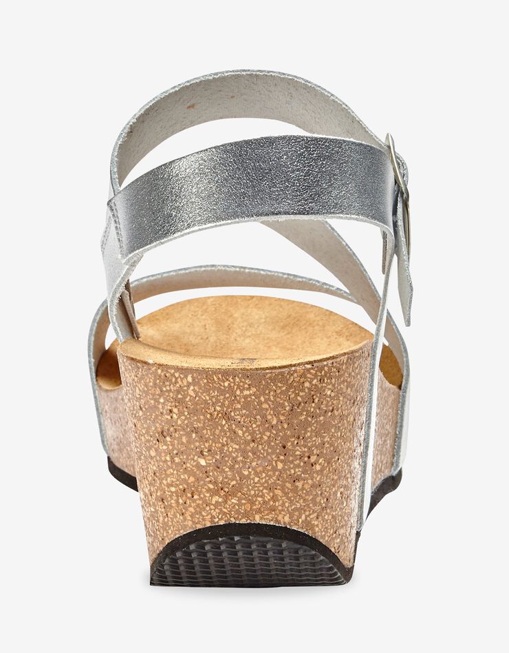 Sandales compensées cuir semelle liège - argenté (argenté)