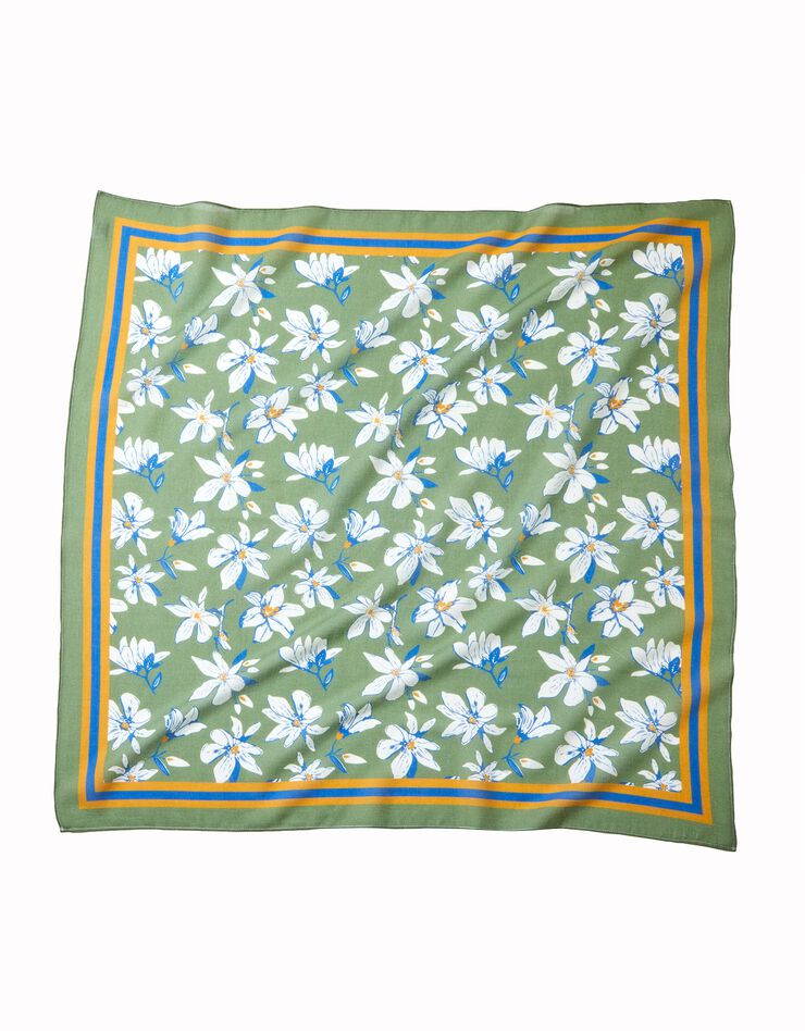 Foulard fabriqué en France imprimé fleurs, 98x98 cm, coton biologique (vert) Foulard fabriqué en France imprimé fleurs, 98x98 cm, coton biologique (vert)