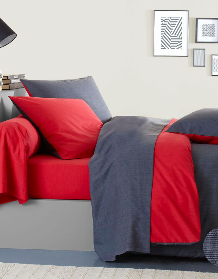 Linge de lit Ecorce viscose coton - coloris gris/rouge (gris / rouge)