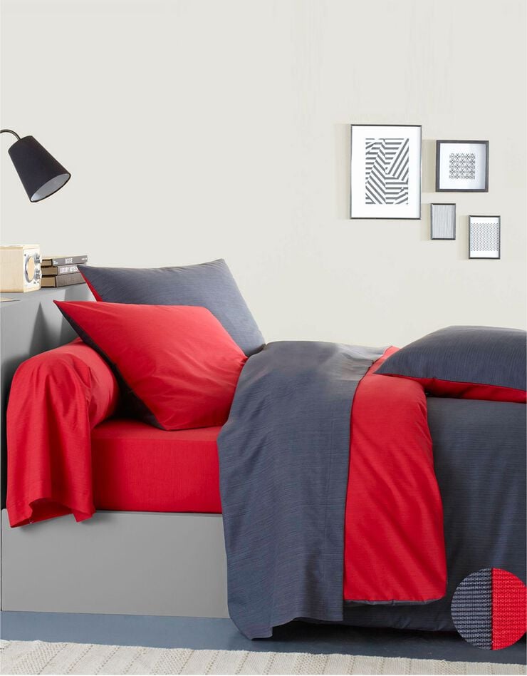 Linge de lit Ecorce viscose coton - coloris gris/rouge (gris / rouge)
