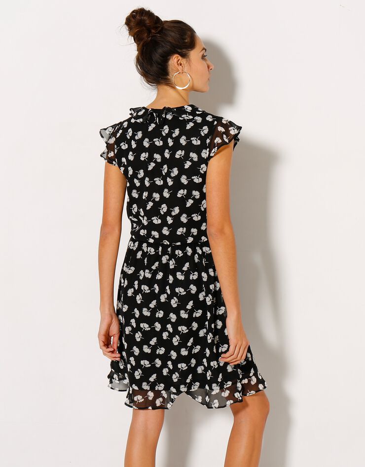 Robe volantée imprimée, voile (noir / blanc) Robe volantée imprimée, voile (noir / blanc)
