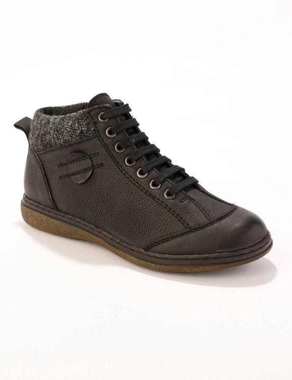Boots d&eacute;tente lac&eacute;es et zipp&eacute;es en cuir  (noir)