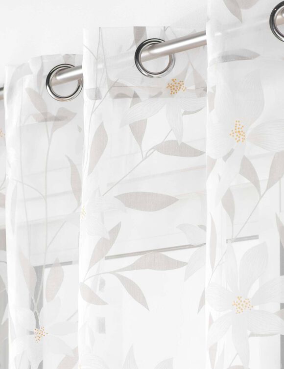 Voilage d&eacute;vor&eacute; avec feuillage - finition oeillets (blanc)