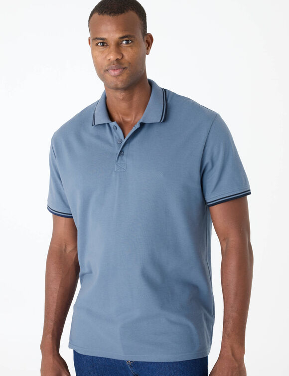Polo uni maille piquée manches courtes (bleu jean)