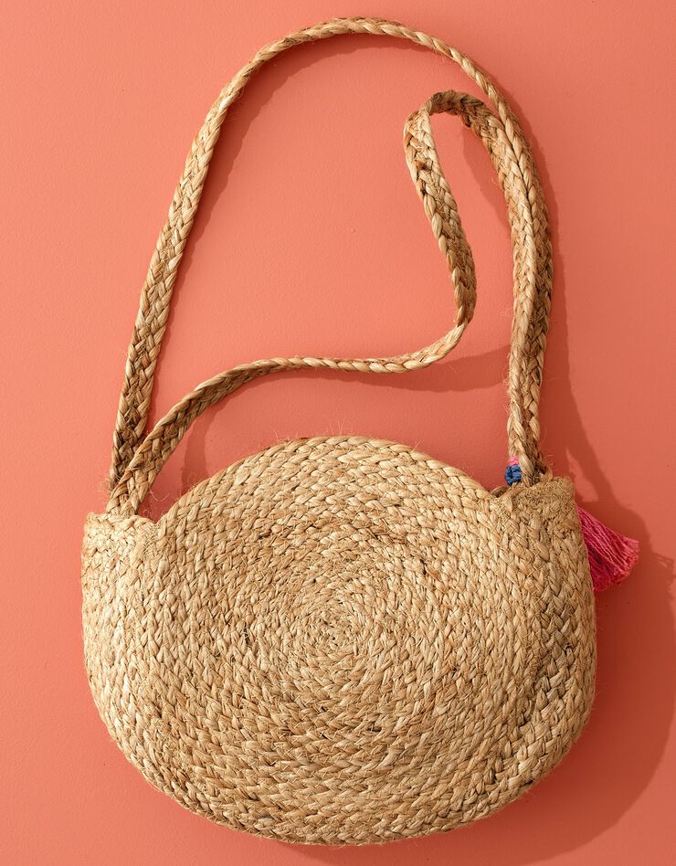 Sac rond en jute finition pompons Indian Summer (naturel)