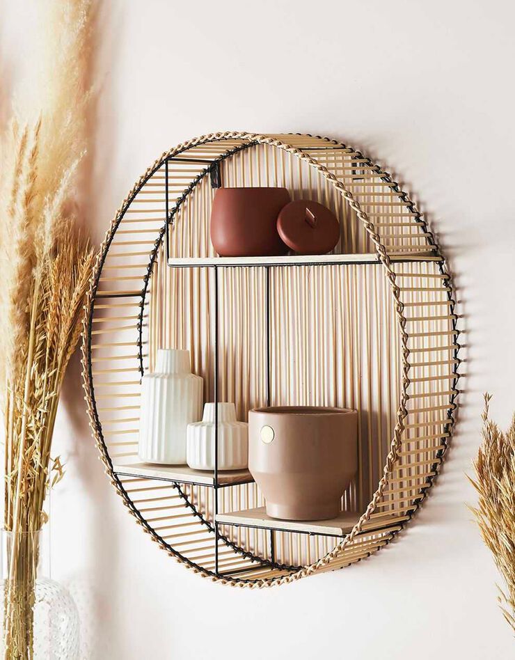 Etagère ronde métal et bois - 3 tablettes (bois)