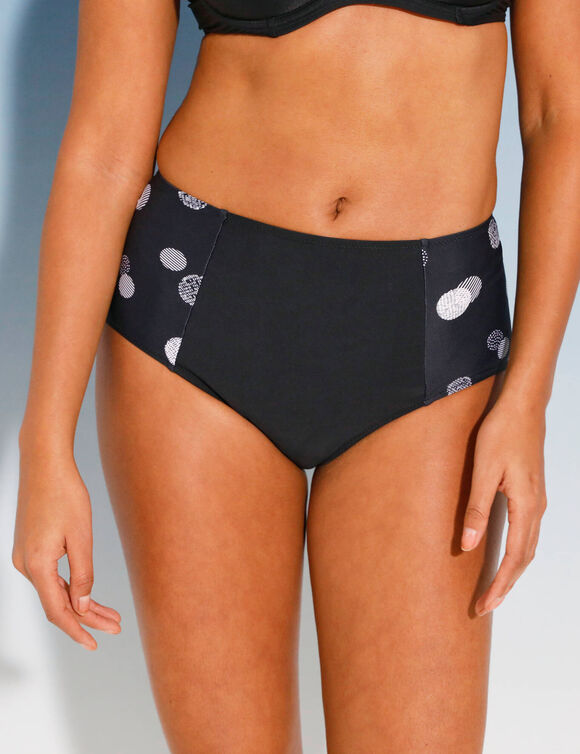 Culotte de bain taille haute Davao imprimé pois (noir / blanc)