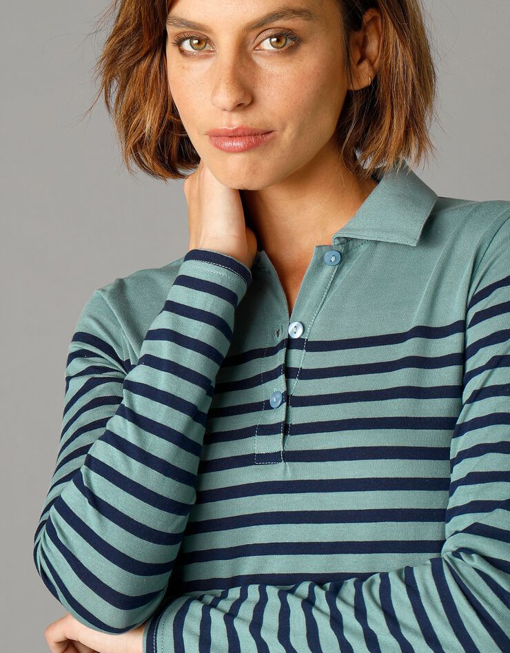 Polo rayé maille jersey (vert grisé / marine) Polo rayé maille jersey (vert grisé / marine)
