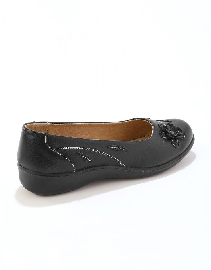 Ballerines en cuir à fleur appliquée largeur confort - noir (noir) Ballerines en cuir à fleur appliquée largeur confort - noir (noir)