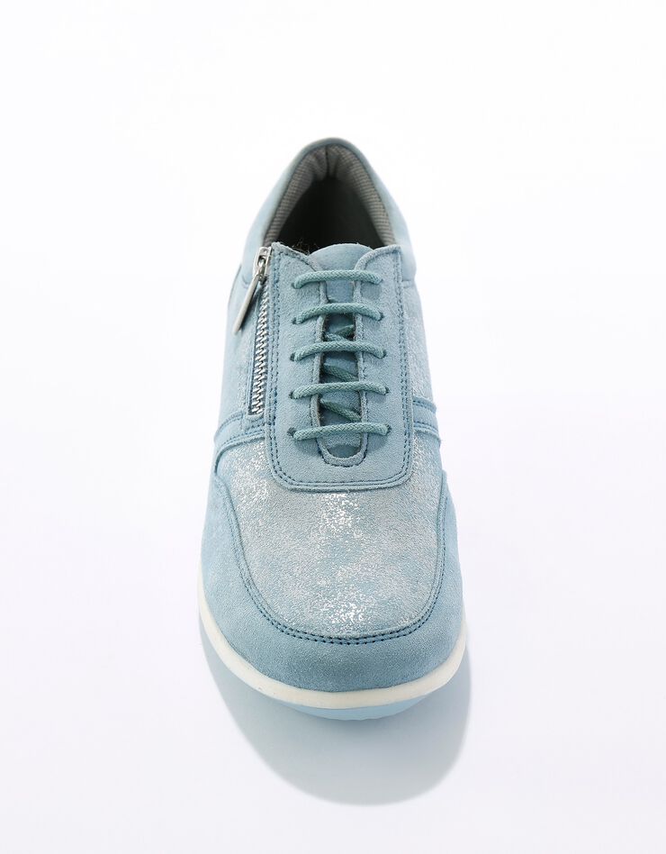 Baskets zippées compensées en cuir femme (bleu grisé) Baskets zippées compensées en cuir femme (bleu grisé)