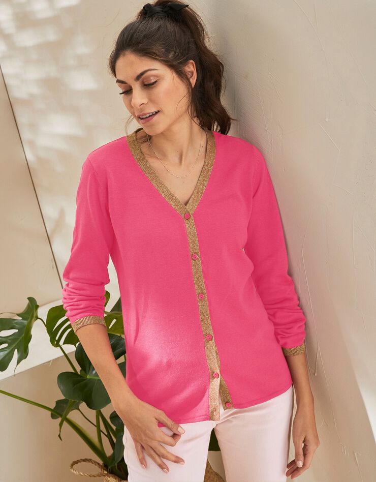 Gilet boutonné fils brillants (cerise) Gilet boutonné fils brillants (cerise)