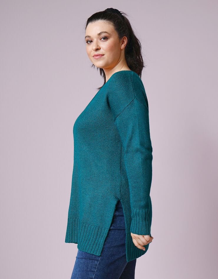 Pull tunique col V toucher mohair (vert sapin) Pull tunique col V toucher mohair (vert sapin)
