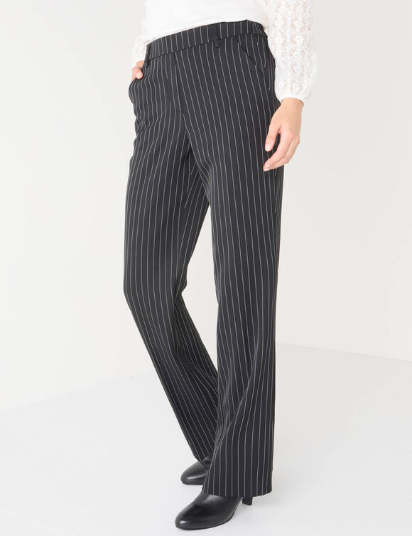 Pantalon &eacute;l&eacute;gant droit, ray&eacute; (noir / blanc)