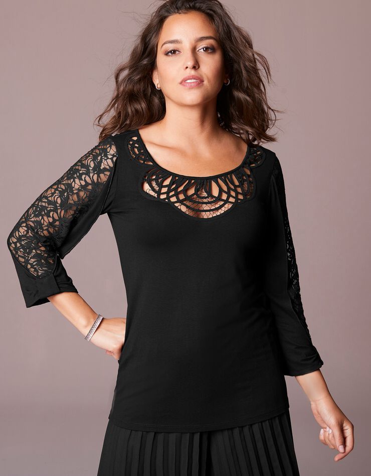 Tee-shirt dentelle manches 3/4 (noir) Tee-shirt dentelle manches 3/4 (noir)
