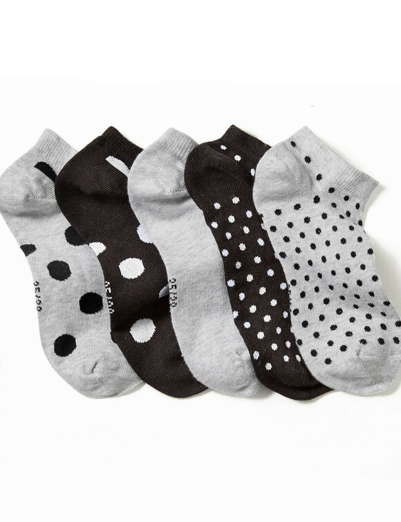 Socquettes basses pois fantaisie - lot de 5 (gris / noir)