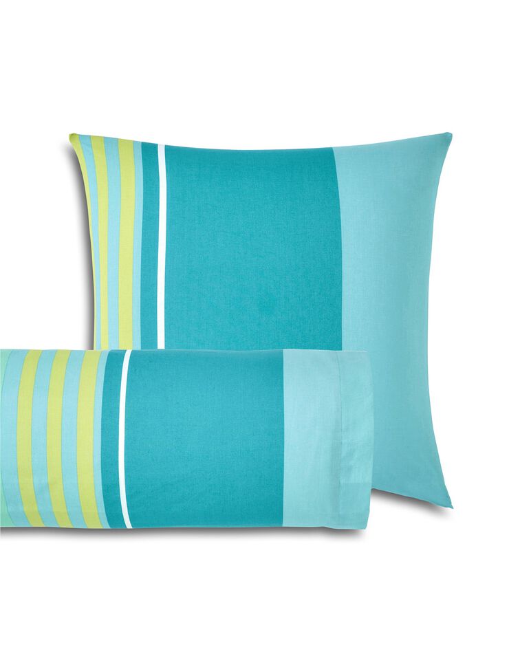 Linge de lit Détroit en coton imprimé rayures (turquoise)