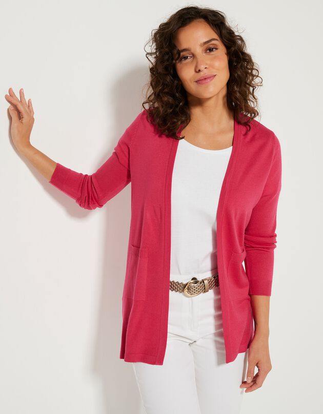 Gilet porter ouvert toucher cachemire (rose fuchsia)