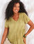 Robe col V longue unie, crépon (vert mousse)