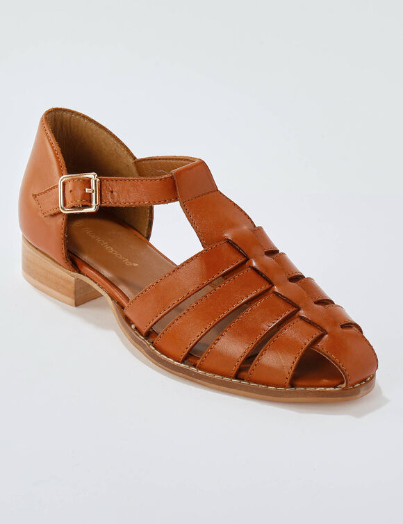 Sandales en cuir plates (caramel)