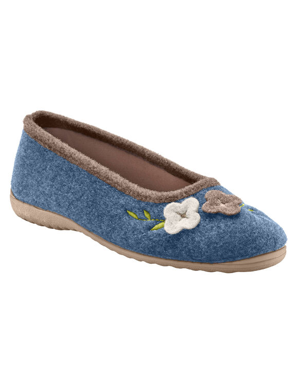 Chaussons ballerines feutrine avec fleur appliqu&eacute;e (bleu indigo)