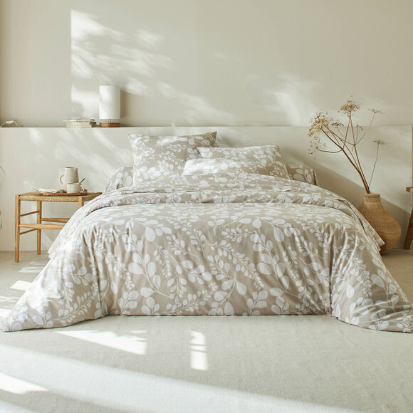 Linge de lit Chloé bicolore imprimé feuillage - en coton (beige)