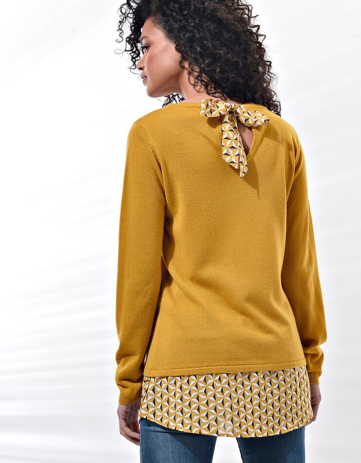 Pull effet 2 en 1 imprimé graphique (miel) Pull effet 2 en 1 imprimé graphique (miel)