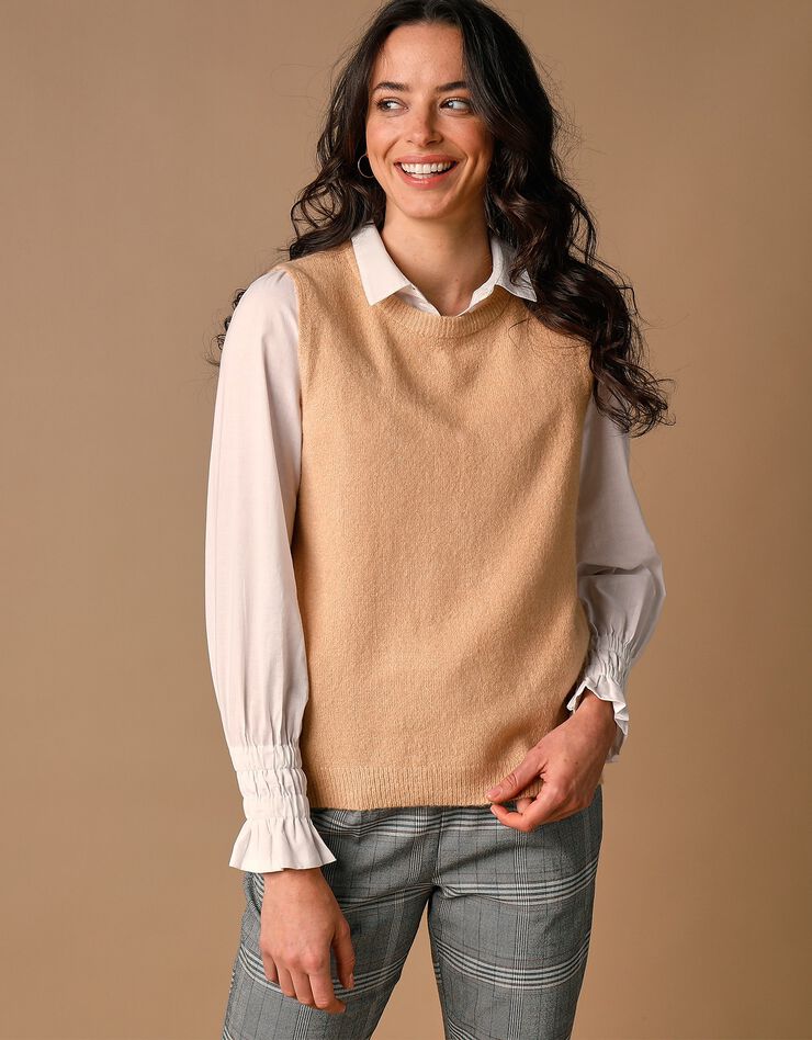 Pull sans manches col rond (beige) Pull sans manches col rond (beige)