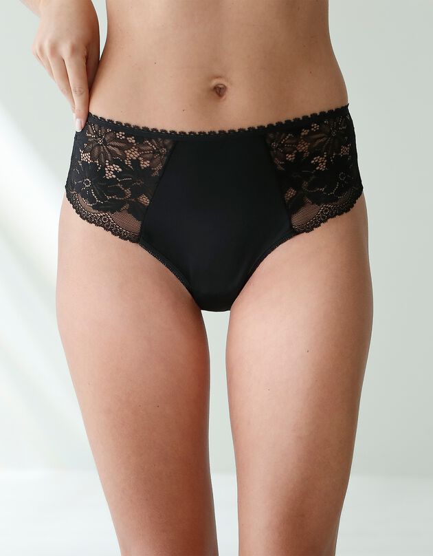 Culotte forme tanga taille haute microfibre et dentelle stretch - lot de 2 (noir)