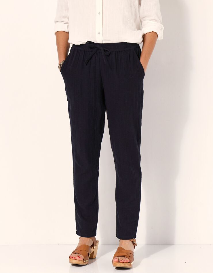 Joggpant coupe fuselée gaze de coton (noir) Joggpant coupe fuselée gaze de coton (noir)