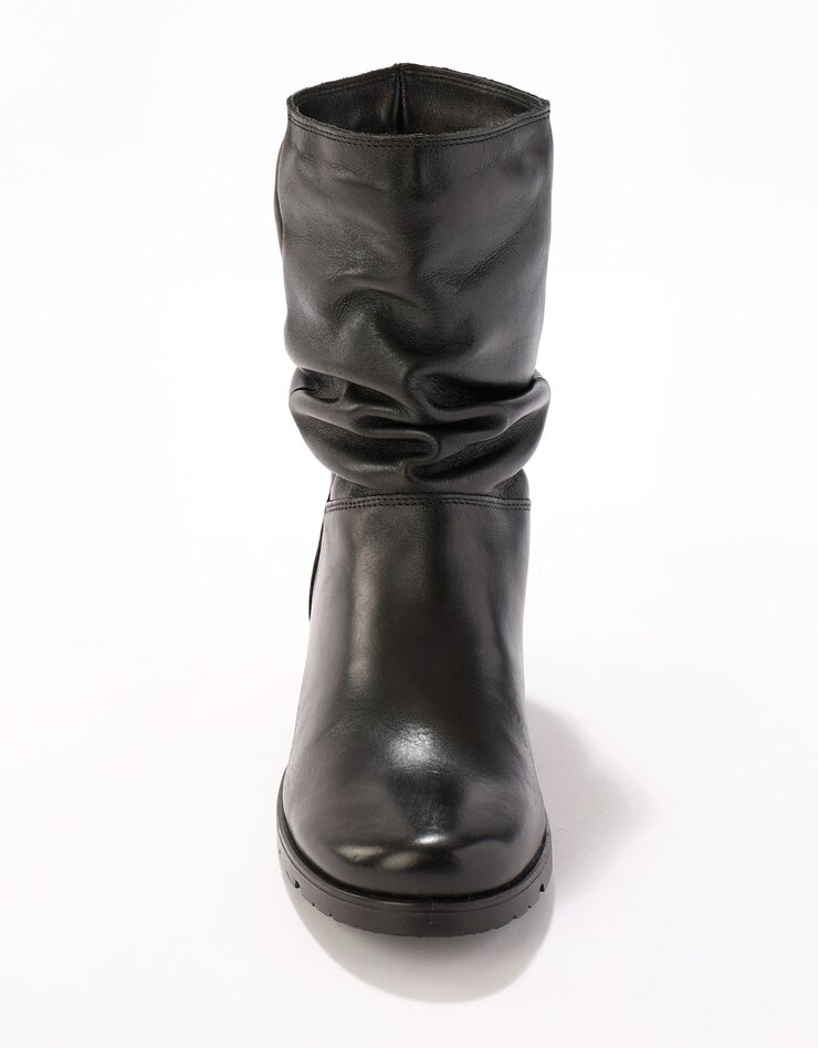 Bottes plissées mi-hautes en cuir avec semelle compensée invisible - noir (noir) Bottes plissées mi-hautes en cuir avec semelle compensée invisible - noir (noir)