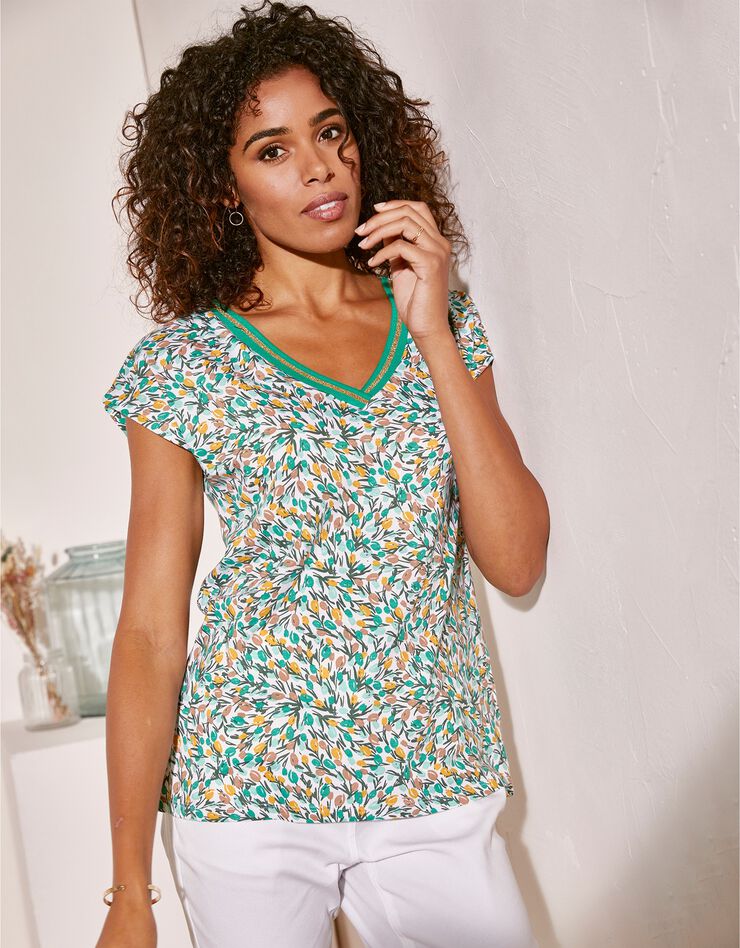 Tee-shirt manches courtes imprimé fleurs (vert) Tee-shirt manches courtes imprimé fleurs (vert)