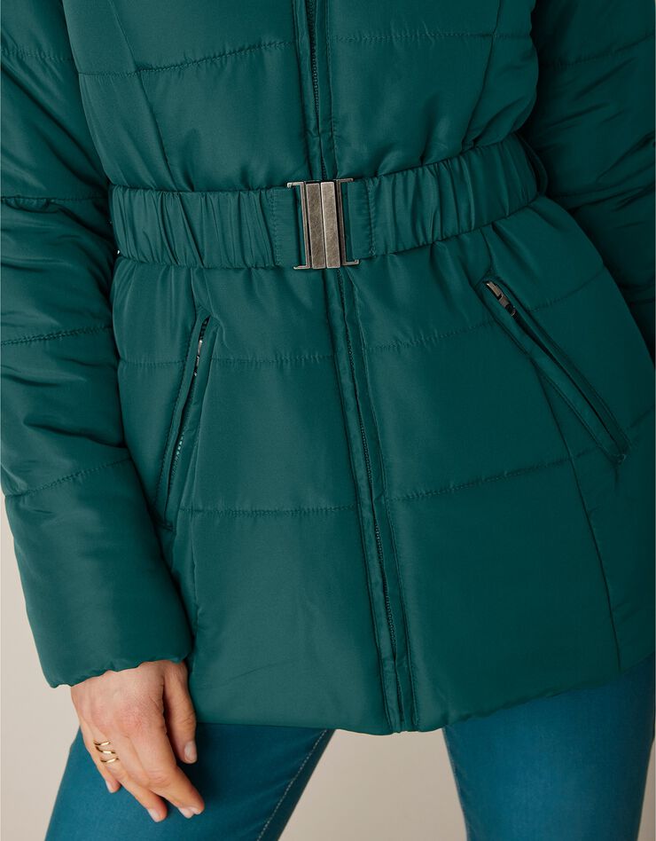 Doudoune ceinturée unie - version courte (vert sapin)