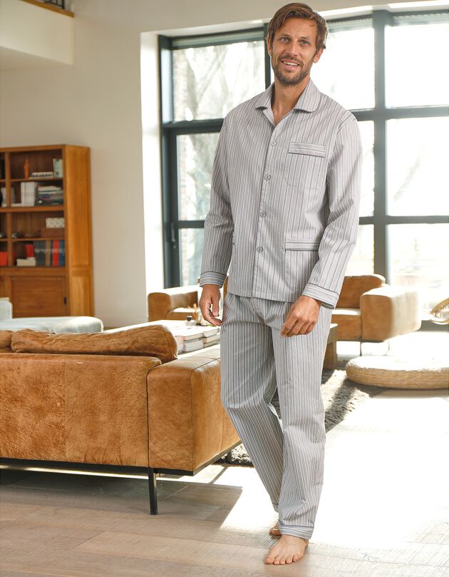 Pyjama rayures - pilou coton (gris)
