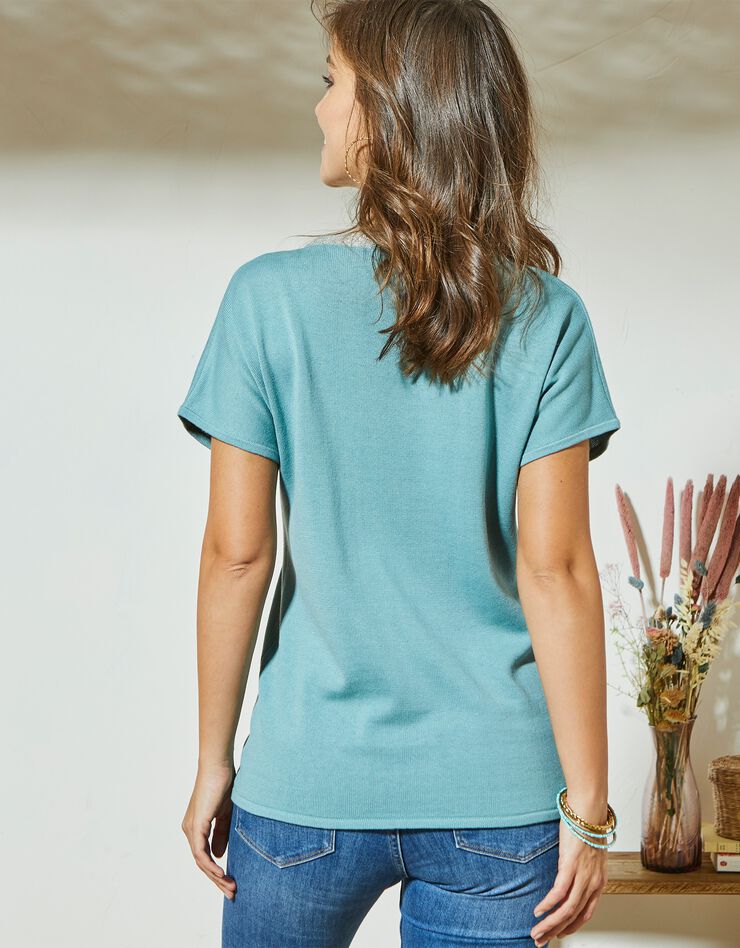 Pull col V manches courtes fils brillants (aqua) Pull col V manches courtes fils brillants (aqua)