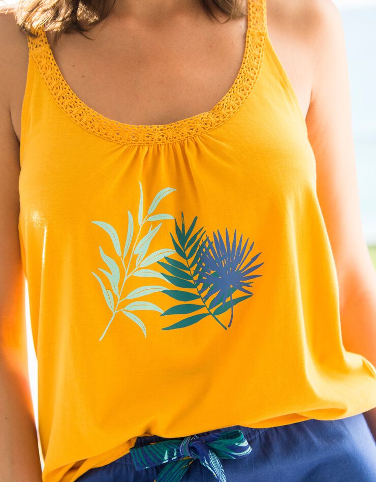 Top de pyjama en coton et macramé - uni tropical (safran) Top de pyjama en coton et macramé - uni tropical (safran)