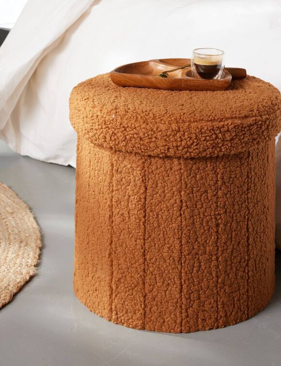 Pouf de rangement cylindrique, pliable (caramel)