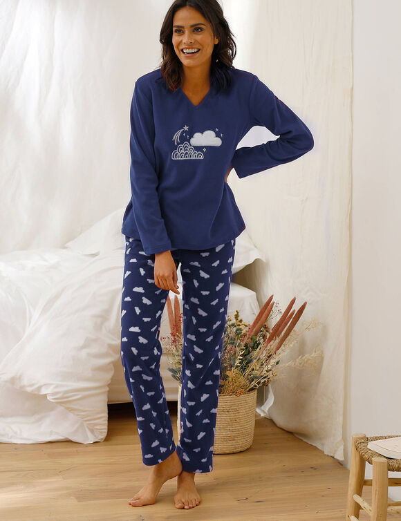 Pyjama pantalon nuage manches longues en micro-polaire (marine)