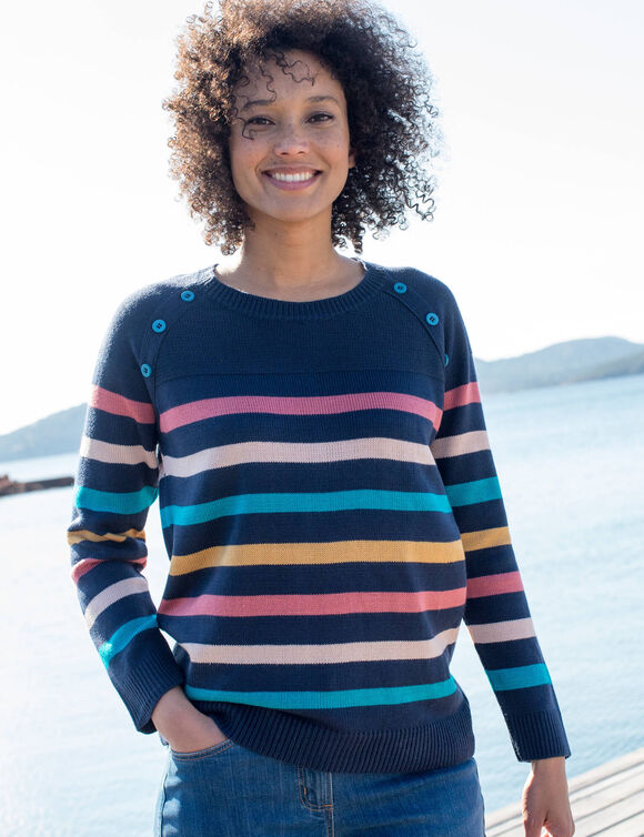 Pull marinière manches longues rayé (marine / multicolore)
