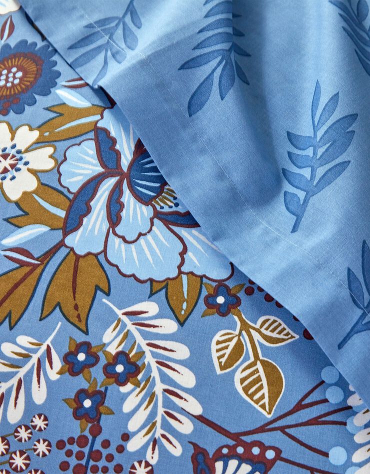 Linge de lit Carla en coton imprimé fleuri  (bleu)
